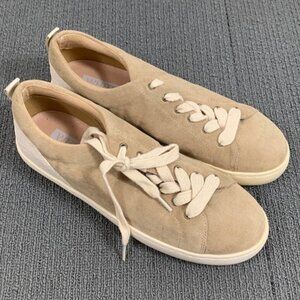 White Raven Sneaker Tennis Shoes Womens Size 8 Tan Faux Suede Snakeskin Heel